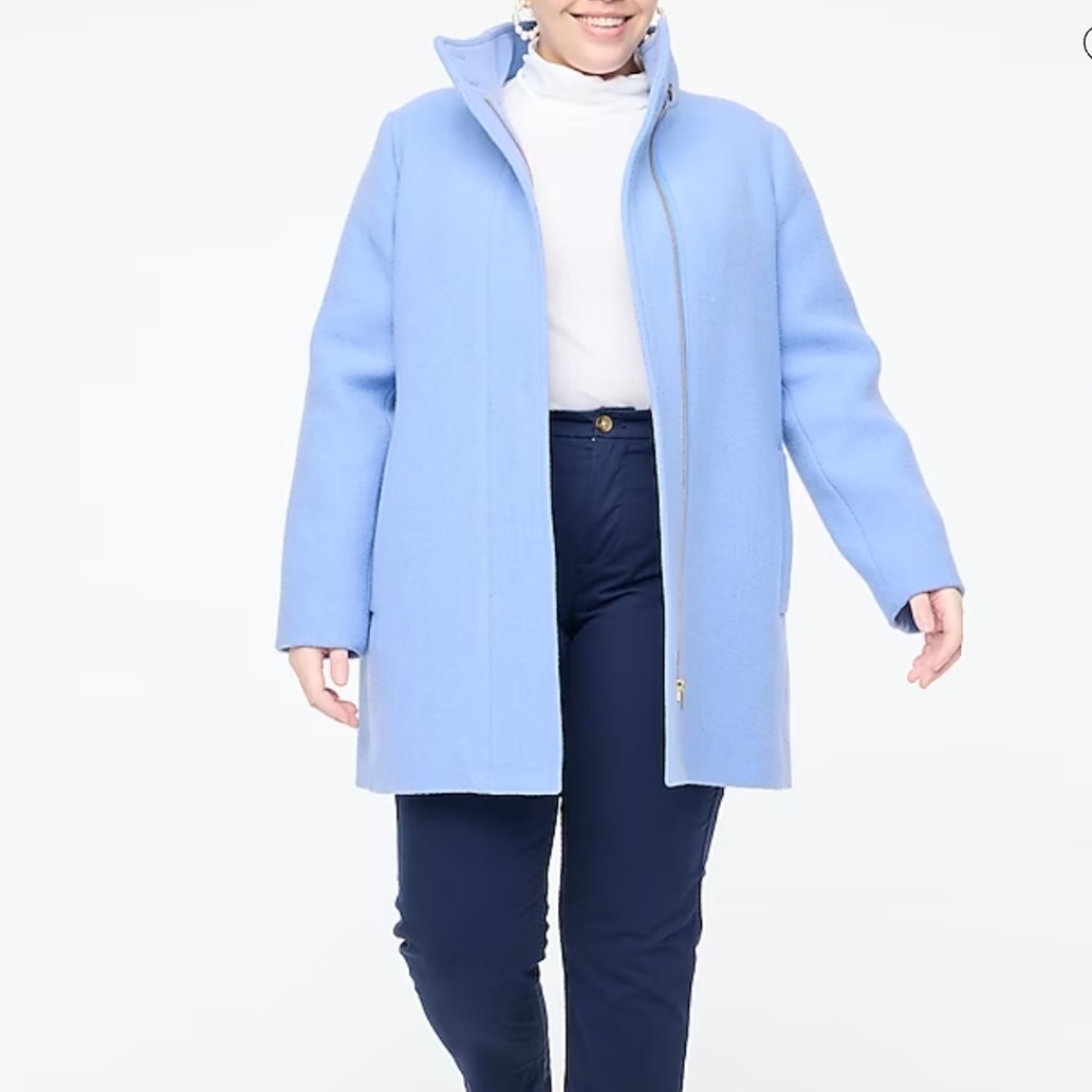 J Crew Wool Blend Button-neck city coat Size 6 Blue